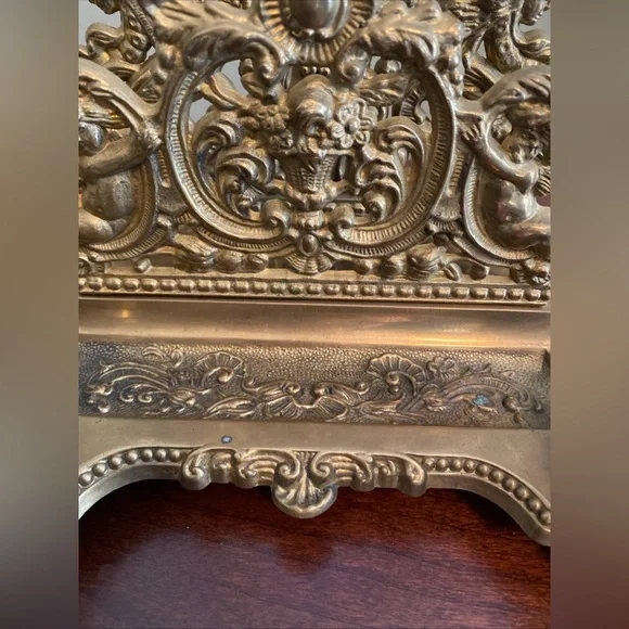 Vintage Solid Brass Cherub Letter Holder Inkwell Grand Decorative Desk Accessory - Picture 2 of 12